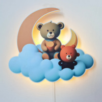 Applique Murale en Bois « Ours sur Nuage » avec Lumière LED, Décoration Murale de Crèche, Veilleuse d'Endormissement pour Bébé, Fonctionne avec Piles AA, Cordon d'Activation pour Chambre d'Enfant