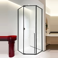 Paroi de douche FUSA pour cabine de douche, 1 porte à charnière, 2 panneaux fixes, verre trempé 8 mm, cadre en acier inoxydable 304, OEM