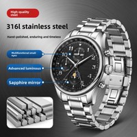 Montre mécanique automatique pour homme en acier inoxydable 316L personnalisée, résistante à l'eau jusqu'à 50 m, mouvement Seagull, verre minéral, aiguilles 42 mm