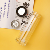 Bouteille d'eau en verre borosilicate de haute qualité avec couvercle en acier inoxydable, filtre à thé, double paroi, pour la salle de sport et les voyages
