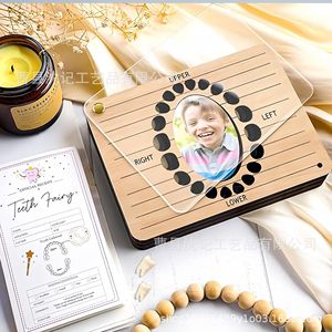 Wooden Baby Tooth <b>Box</b> With <b>Photo</b> Frame Rectangle <b>Storage</b> Keepsake For Children Tooth Preservation - Product Image 1