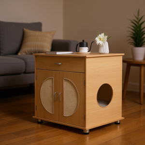 Natural <b>Cat</b> Litter <b>Box</b> Wood 65L Sisal <b>Scratching</b> Doors Storage Enclosure Accessory - Product Image 2