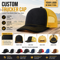Gorra Trucker de Moda con Malla y Costuras en Contraste Negro y Amarillo, de Perfil Alto y Estructurada, con Logotipo Personalizado, Promocional