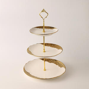 Soporte decorativo de cerámica para pasteles de 2/3 niveles con adorno floral para decoración de bodas, precio al por mayor, soporte para pasteles para fiestas y eventos - Product Image 4