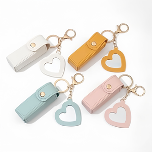 <b>Custom</b> Logo PU Leather Lipstick Holder <b>Keychain</b>, Potable Lipstick <b>Keychain</b> with Mirror, Lip Balm Organizer Holder Makeup - Product Image 1