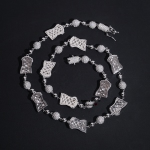 In argento massiccio Jesus testa Mix Micro pavé palla ghiacciata catena del rosario VVS Moissanite diamanti uomini gioielli collana - Product Image 4