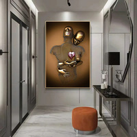 Peinture sur Toile avec Effet 3D en Métal, Couples Amoureux S'Étreignant, Cœur, Posters Abstraits et Impressions, Art Mural pour Décoration de Maison et Pièce, Fresque Murale Suspendue