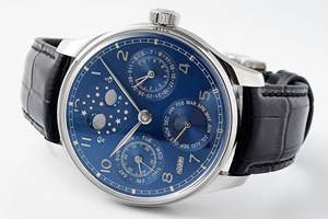 Men's Perpetual Calendar Automatic Mechanical <b>Watch</b>, Blue Dial, Sapphire Crystal, Leather Strap - Product Image 4