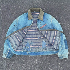 Giacche di <span class=keywords><strong>Jeans</strong></span> in Denim da Uomo Vintage da Lavoro in Cotone con Fodera in Coperta e Cerniera, <span class=keywords><strong>Oversize</strong></span>, Cimossate, di Design Personalizzato con Riparazioni - Product Image 2
