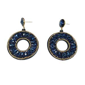Pendientes de Cristal con Circonitas Azules, Diseño Circular, Chapados en Oro, Acero Inoxidable, Joyería de Moda - Product Image 1