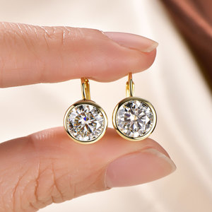 fashion jewelry 14k gold filled Bezel Set Round Cut 1ct 2ct VVS GRA Moissanite <b>ear</b> <b>clips</b> Hoop earrings for Women - Product Image 5