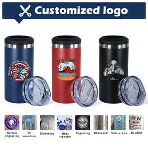 Enfriador de Latas Delgadas Personalizado con Logotipo, Aislado, para Bebidas y Cerveza, 16 oz, 4 en 1, Doble Pared de Acero Inoxidable, con Dos Tapas - Product Image 4