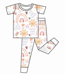 Ensemble de vêtements de détente pour filles Qingli OEM sans droits de douane, imprimés pour la fête des mères, <span class=keywords><strong>pyjama</strong></span> à manches courtes pour filles - Product Image 1