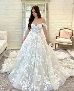 High Quality 3D Lace Flowers Saudi Arabic Sweetheart Ball Gown Bridal Dress Wedding Dresses New Arrival