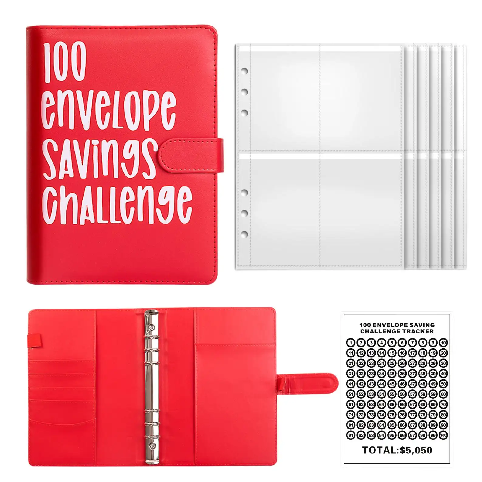 100 Envelopes Livro de desafio para economizar dinheiro para planejar e economizar $5050 Envelope economizador desafio fichário de orçamento com envelopes