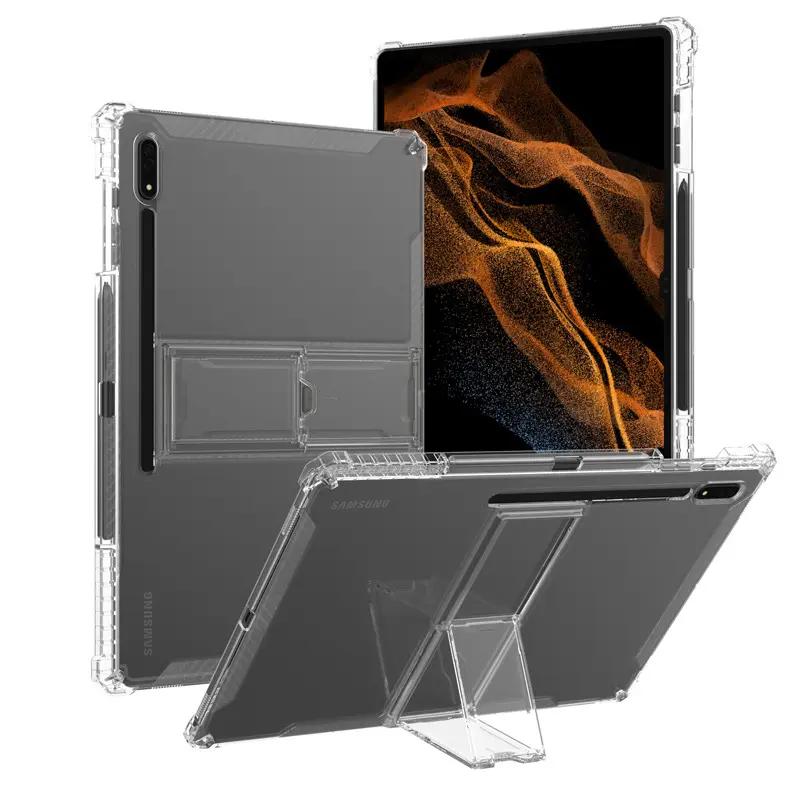 Anti-damla şeffaf TPU kılıf Samsung Galaxy Tab için braket ile S9 X710/716B/718U darbeye dayanıklı Tablet kapakları ile kalemlik