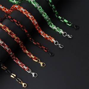 Colar de Corrente Estilo Bizantino em Aço Inoxidável PVD Prata e Vermelho Não Oxida para Homens - Product Image 5