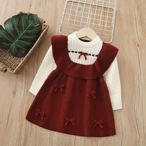 Nuovo autunno inverno 2025 stile fiocco <span class=keywords><strong>a</strong></span> <span class=keywords><strong>maglia</strong></span> abito lungo per bambine abito di lana e maglione per bambini - Product Image 4