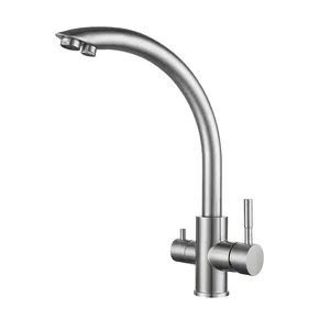 Waschbecken Wasserhahn mit 2 Griff 3 in 1 Wasserfilter reiniger Schwenkbare Wasserhähne Trinken Umkehrosmose Wasserhahn, Nickel gebürstet