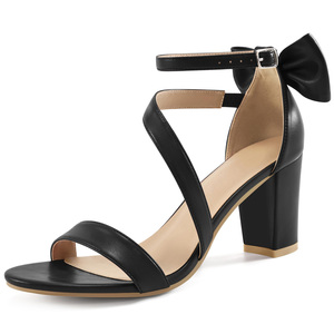 Sandales de mariage confortables pour femmes, été, extérieur, respirantes, talons épais en PU, élégantes, nœud, bout ouvert, bride à la cheville - Product Image 1