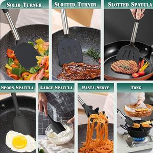 43pcs Wholesale Food Grade Black <b>Silicone</b> Kitchen Baking Utensil Set Stainless Steel Handle Cooking Baking Kit - Product Image 4