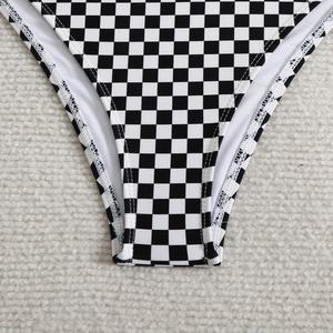 ชุดบิกินี่มินิสำหรับผู้หญิง ชุดว่ายน้ำลำลองสองชิ้น ลายพิมพ์สีน้ำตาล ชุดว่ายน้ำแบบดันทรง - Product Image 3