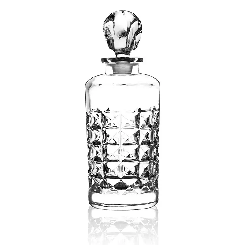 N70 vetro trasparente bottiglia di Decanter di whisky rotondo con disegno di diamante Waffle 750ml di vetro di cristallo per vino Tequila Brandy sfuso