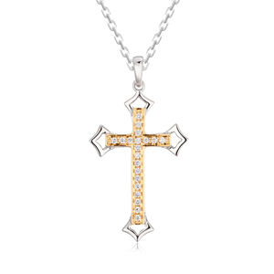 CUSTOM SILVER 10K/14K/18K GOLD PLATED LAB GROWN CVD DIAMOND CLASSIC ENGAGEMENT GIFT SWEATER <b>CHAIN</b> NECKLACE <b>CROSS</b> PENDANT VS - Product Image 1