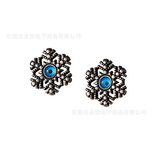 Retro Snowflake <b>Stud</b> Earrings Blue Gemstone <b>Titanium</b> Steel Unisex Everyday Wear CF157 - Product Image 5