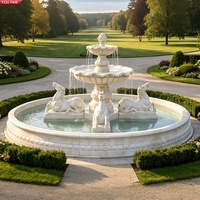 YOUFINE Fuente de Neptuno de Mármol Blanco Tallada a Mano con Estatuas de Sirena y Dama Sentada para Decoración de Jardín de Palacio