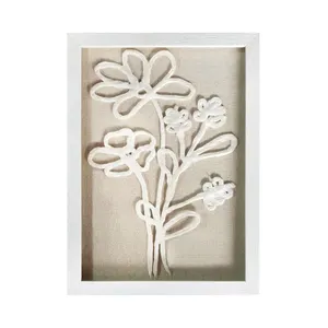 Personalizable moderno Art Deco estilo pared arte hecho a mano flor blanca pulpa pintura cuadrado multilínea marco 3D para decoración del hogar