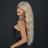 613 Blond Clair Extra Long Bouclés Perruque Partie Moyenne Super Long Corps Vague Perruque Fibre Synthétique Perruque de Cheveux pour Cosplay Quotidien 30 Pouces