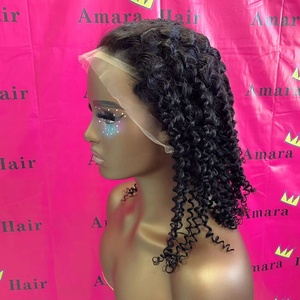 Amara parrucche per capelli umani già realizzate 100 capelli umani hd bob parrucca frontale in pizzo colla meno ricci neri per le donne ricci d'acqua profonda - Product Image 4