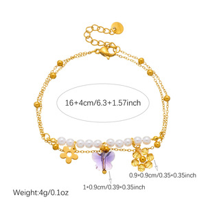 Floral Charm <b>Bracelet</b> For Women Double Layered Pearl Butterfly <b>Flower</b> Jewelry Gift Zinc Alloy B2131 - Product Image 4
