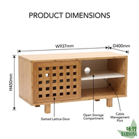 Meuble TV avec portes coulissantes à lattes, finition naturelle, pour salon d'appartement, avec trou pour câbles et étagère réglable, meuble de rangement multimédia