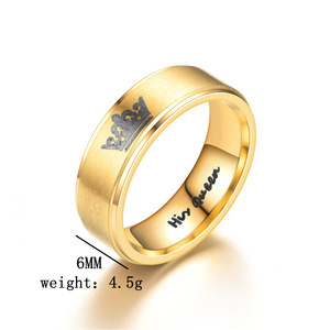 Nuovo Design Her King His Queen <span class=keywords><strong>coppia</strong></span> in acciaio inossidabile anello fede nuziale in oro - Product Image 4
