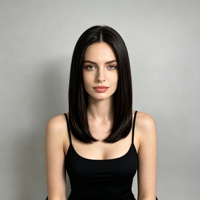 Perruque lisse et bouclée couleur thé noir, fabriquée avec des fibres lisses anti-frisottis, idéale pour le coiffage quotidien.