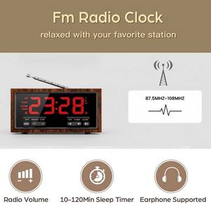 Nouvelle <span class=keywords><strong>radio</strong></span> FM avec réveil 1800mAh avec charge sans fil Haut-parleur Bluetooth Horloge numérique en bois avec lecture USB Port pour carte TF - Product Image 4