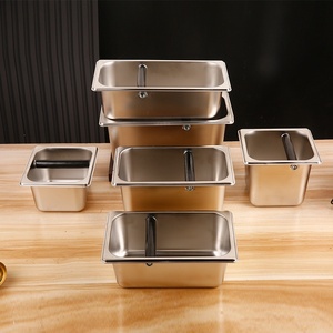 Caja de desecho de acero inoxidable para espresso, resistente, con barra de golpeo y protector contra salpicaduras, para desechos de café molido. - Product Image 2