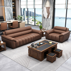 طقم كنب مكتبي جلدي فاخر باللون البني على الطراز الإيطالي وأثاث مكتبي وكنب مكتبي - Product Image 3