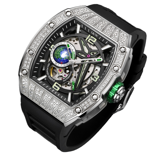 Wholesale Custom Automatic I&W Brand Seiko Mechanical Watches for Men Luxury Square Rubber Stainless Steel 50m Water Resistant