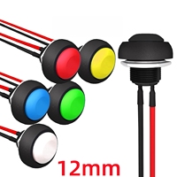 Interruptor de Botón Momentáneo de 12 mm, 2 Pines, 1A 250VAC/3A 125V AC, Interruptor Marino Impermeable, Micro Interruptor Redondo de Plástico con Cable de 20 AWG