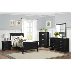 DB Classic Louis Philippe Style 1pc Table de chevet avec tiroirs au design traditionnel Meubles de chambre à coucher au fini noir - Product Image 5