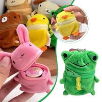 Dompet Koin Kawaii Tas Penyimpanan Earphone Mini Gantungan Kunci Hewan Kelinci Beruang Lucu Hadiah Ulang Tahun untuk Anak Perempuan dengan Resleting