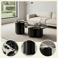 Table basse gigogne en marbre noir Calacatta Luca Natural |   Ensemble de tables basses rondes à veines blanches pour salon moderne et hôtel
