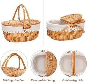 Cesto da Picnic in <span class=keywords><strong>Vimini</strong></span> Stile Vintage con Fodera Rimovibile, Cesti Vuoti con Coperchio <span class=keywords><strong>per</strong></span> Esterni - Product Image 4