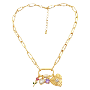 Bijoux de mode vintage plaqués or, pendentif en cristal avec motifs géométriques, boucle montagne ouvrable, œil du diable, cœur, croix et diamant - Product Image 4