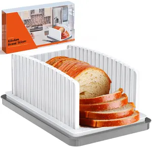 New Upgrade Bread Slicer for Homemade Bread, Bread Slicing Guide Adjustable Width, Foldable Cutting Guide with Crumb Tray