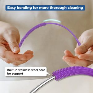 Brosse de nettoyage pour pailles en silicone, brosse à pailles réutilisable extra longue pour nettoyer les pailles et les gobelets en verre ou en métal, poignée antidérapante - Product Image 4