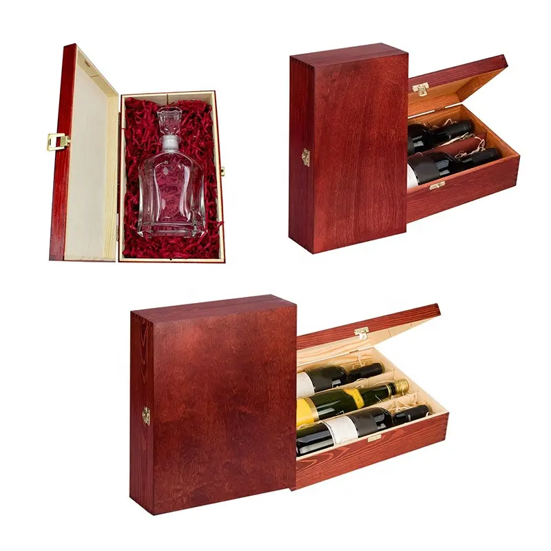 Coffret Cadeau Bois Vin 2 Bouteilles Emballage Vin Cadeau Boîte à Liqueur en Bois Pour Bouteille en Verre